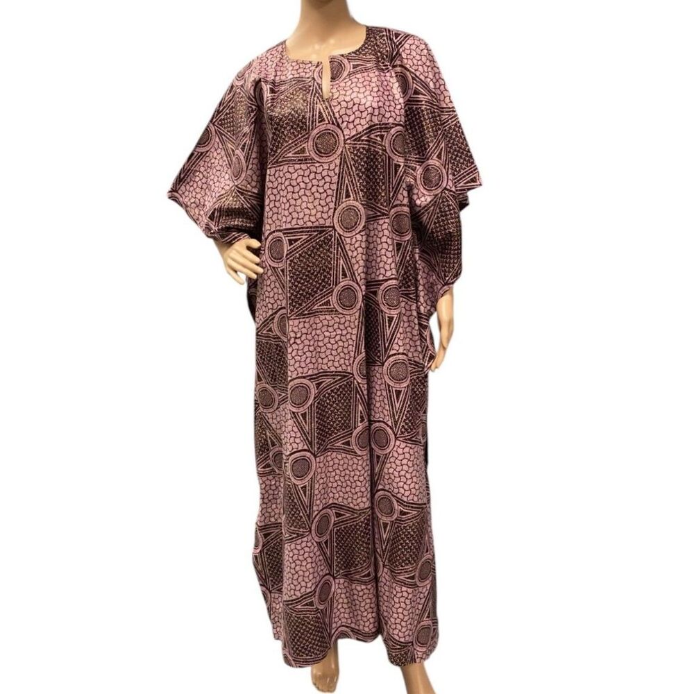 ETHNO WORLD Cape Town Geometric Print Pink Embellished Kaftan Boubou XXL PLUS